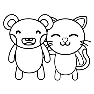 线熊猫可爱动物朋友矢量插图