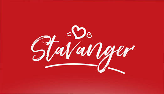 Stanger白色城市手写文字与心红色背景的标志或排版设计