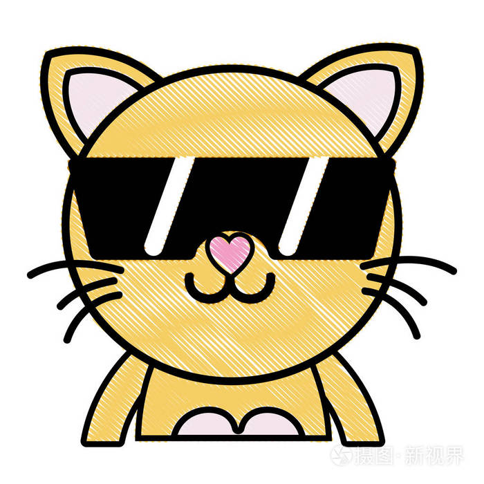 烤快乐猫可爱猫动物与太阳镜矢量插图