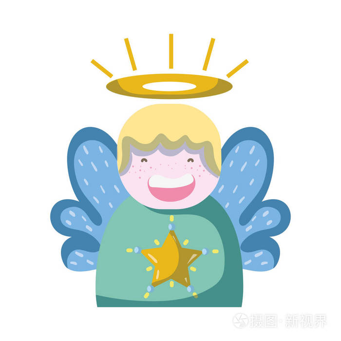 可爱的天使与翅膀和光环设计矢量插图