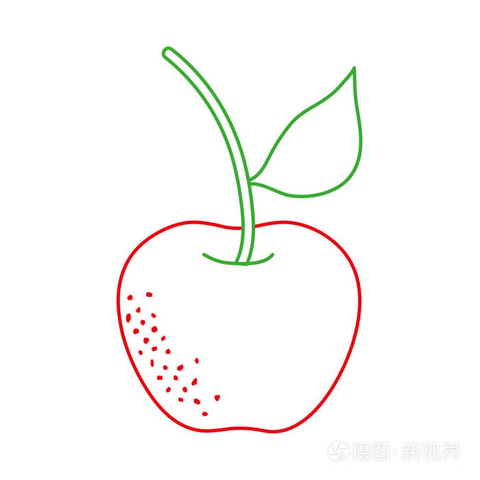 彩色线有机苹果水果与营养和维生素矢量插图