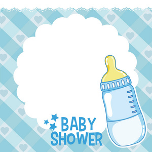 婴儿淋浴蓝卡空白便签空间矢量插图图形设计