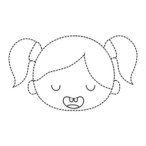 两尾虚线形状有趣的女孩头,两尾头发矢量插图照片