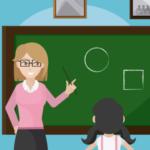 老师给学校女生上课卡通矢量图平面设计照片