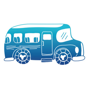 蓝色轮廓车辆校车教育交通工具插图