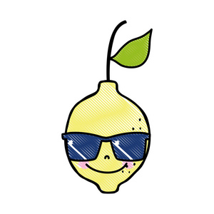 带墨镜卡瓦伊矢量插图的快乐柠檬水果