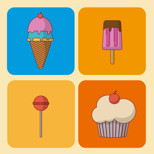 甜点和糖果矢量插图平面设计集
