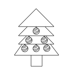 线松树圣诞节与球装饰矢量插图