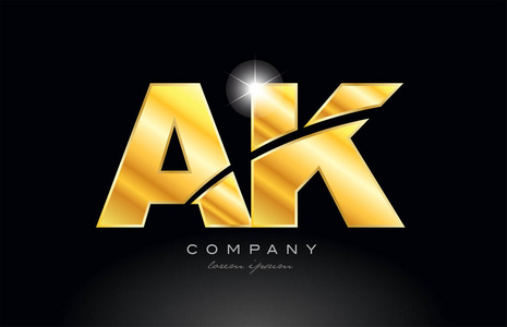 公司外观组合字母ak金金字母标志图标设计与金属外观黑色背景适合公司