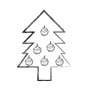 数字松树圣诞节用球装饰矢量插图