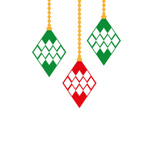 全彩色钻石悬挂圣诞快乐装饰矢量插图