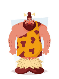 带着胡子的野蛮人野蛮的运动女人用肌肉抽打卡通野蛮人跑步黄色的肩膀