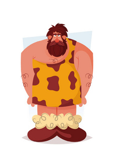 卡通场景与洞穴人野蛮战士遇到剑齿插图儿童三个头骨罗马野蛮人和