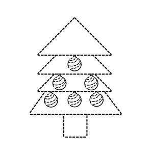 虚线形状的松树圣诞节，球装饰矢量插图