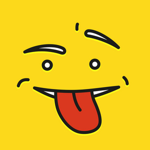 黄色微笑动画片面孔显示舌头眨眼表情符号人情感图标平面矢量插图
