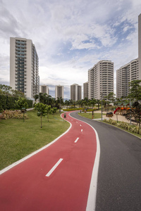 自行车道，住宅区，休闲区前奥运村，巴西里约热内卢