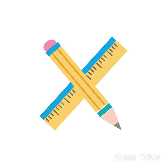 彩色尺子和铅笔学校工具教育矢量图