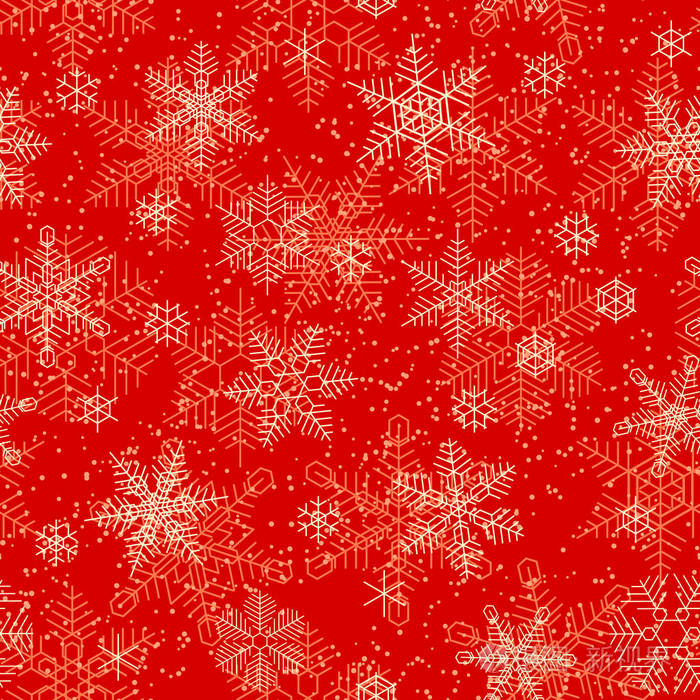 红色背景下雪花图案的无缝装饰.