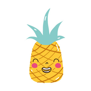 彩色可爱的菠萝卡瓦伊微笑水果矢量插图