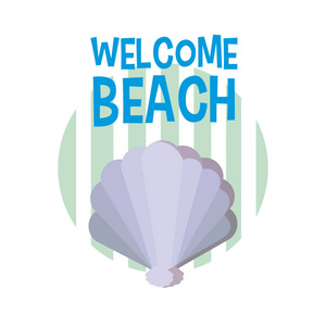 欢迎海滩贝壳卡通矢量插图平面设计