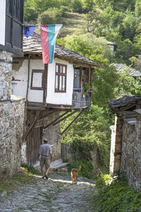 保加利亚多伦村石铺街道上的旧房子