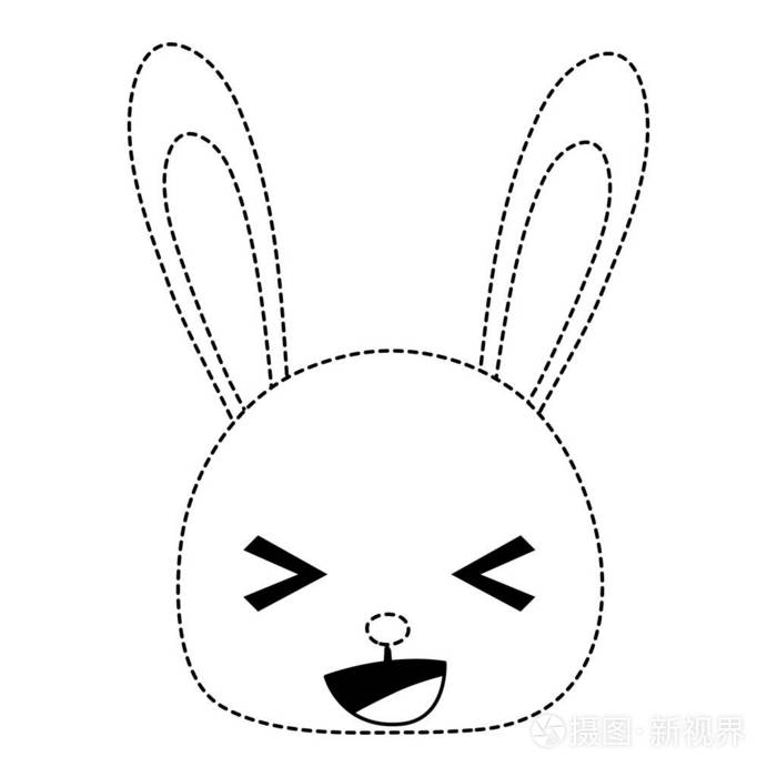 虚线形状快乐兔头野生动物插图插画-正版商用图片18ug1o-摄图新视界
