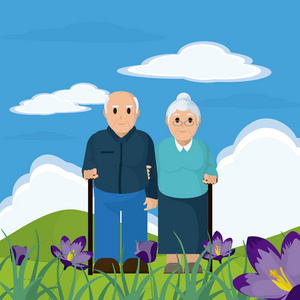 可爱的祖父母夫妇自然矢量插图平面设计