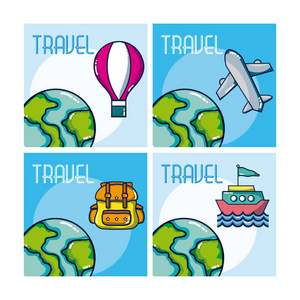 旅行图标集合矢量插图平面设计图片