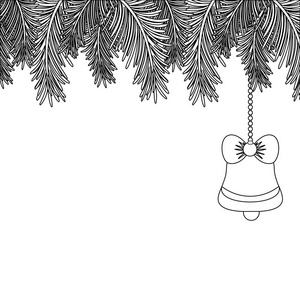 线花环与钟挂装饰圣诞节矢量插图