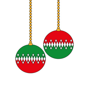 椭圆球悬挂圣诞快乐装饰矢量插图