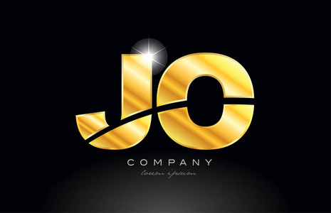 组合字母jojo黄金字母标志图标设计与金属外观黑色背景适合公司或企业