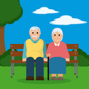 可爱的祖父母夫妇公园矢量插图平面设计