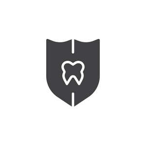 屏蔽牙保护图标矢量填充平面标志固体象形文字隔离在白色上。 医疗牙科护理符号标志插图。