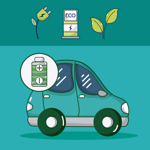 电动汽车绿色能源圆形符号矢量插图图形设计