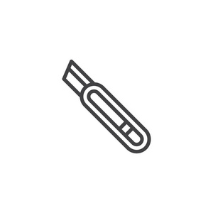 刀线图标轮廓矢量符号线性样式象形文字隔离在白色上。 切割工具符号标志插图。 可编辑行程