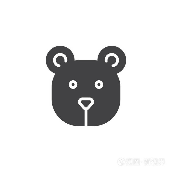 熊头图标矢量填充平面标志固体象形文字隔离在白色上符号标志插图