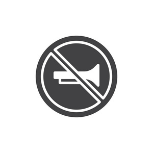 没有喇叭禁止道路标志图标矢量填充平标志固体象形文字隔离在白色上。 符号标志插图。