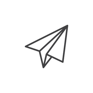 折纸平面线图标轮廓矢量符号线性风格象形文字隔离在白色上。 纸飞机符号标志插图。 可编辑行程