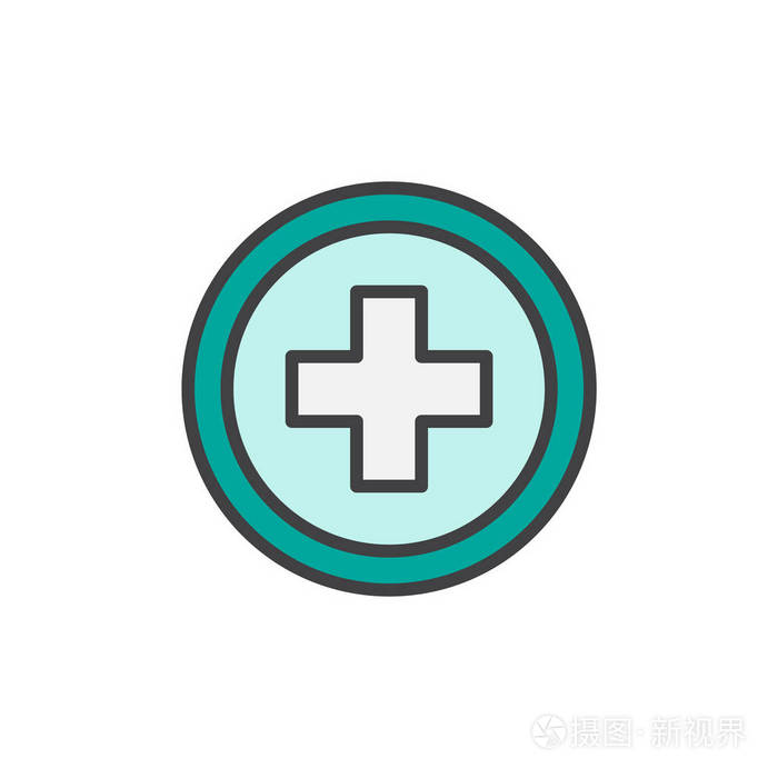 医学十字徽填充轮廓图标线矢量标志线性彩色象形文字隔离在白色上.
