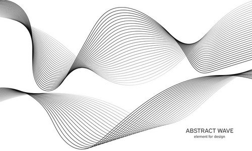 用于设计的抽象波元。 数字频率轨道均衡器。 风格化的线条艺术背景。 矢量图。 波与线创建使用混合工具。 弯曲的波浪形平滑的条纹