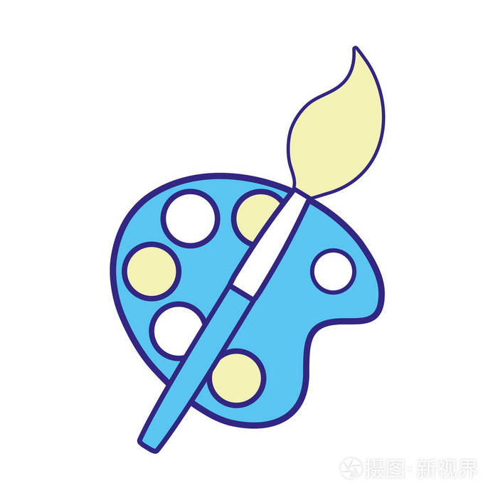 线条彩色水彩调色板颜料刷物体矢量插图