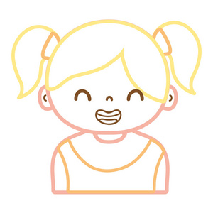 彩色线微笑女孩两条尾巴头发设计矢量插图
