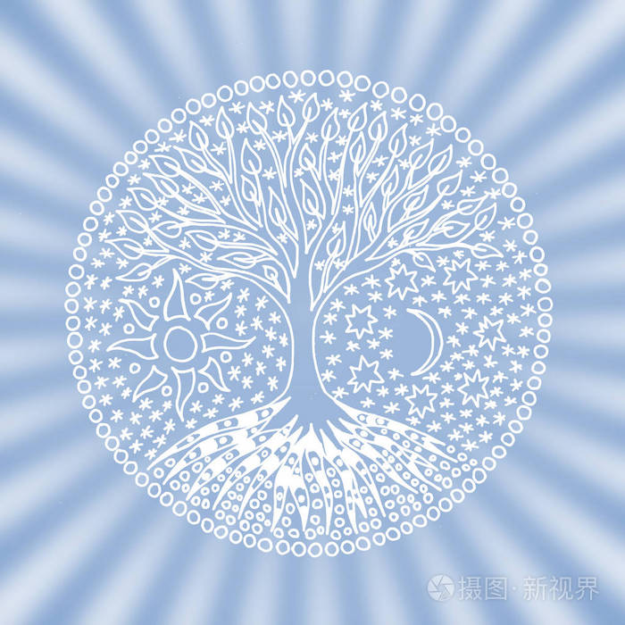 生命之树. 曼达拉. 五颜六色的象征图案.