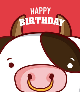 小牛卡通小牛生日快乐卡片卡通矢量图平面设计照片