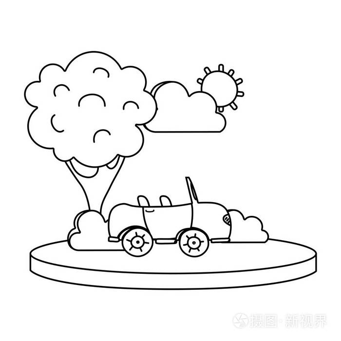 城市中的直线跑车与树和云矢量插图插画-正版商用图片18unoo-摄图新