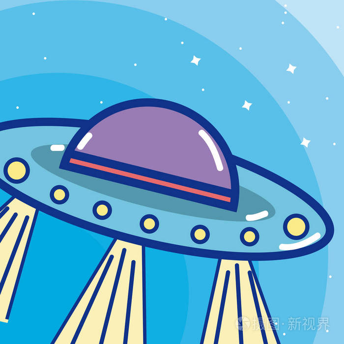 宇宙飞船飞星系动画片矢量图平面设计