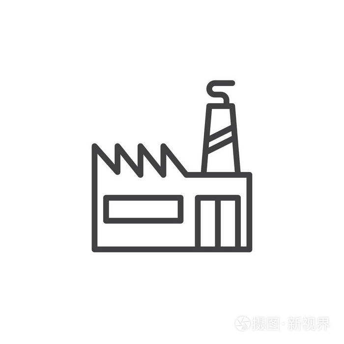 工厂与烟囱线图标轮廓矢量标志线性风格象形文字隔离在白色上工业生产