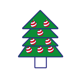 全彩松树圣诞彩球装饰矢量插图