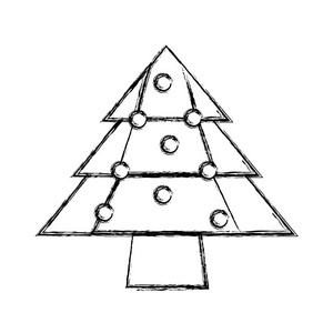 图圣诞松树用灯光装饰矢量图