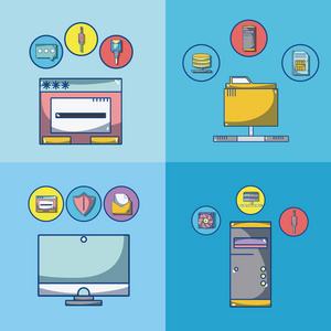 安全系统卡通元素矢量插图平面设计照片